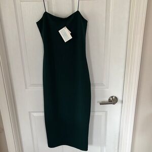 Byegreis Carolina Classic Emerald Slip Midi Dress with Spaghetti Straps